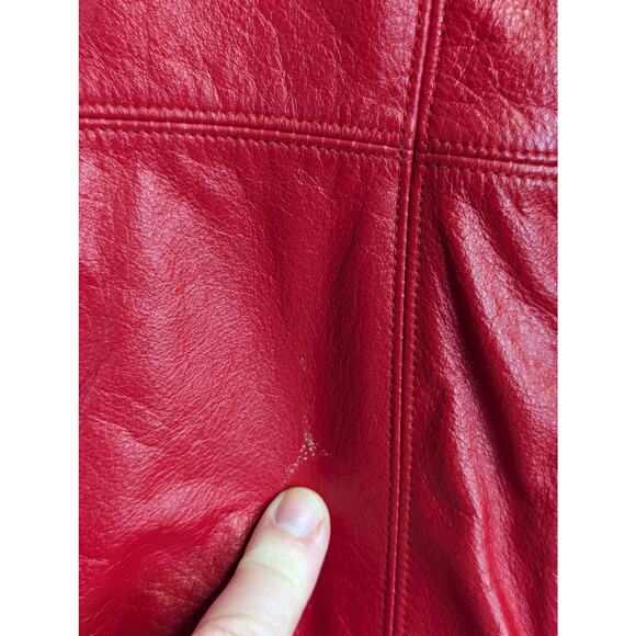 Vtg Red Leather Jacket 90s Y2K Zip Retro Bold Bright Statement Womens Large - Picture 8 of 11